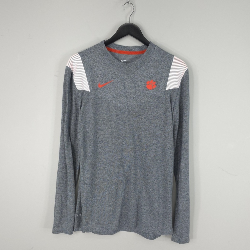 Clemson Tigers Shirt Mens Medium Gray NCAA Football Nike Dri-FIT Long Sleeve